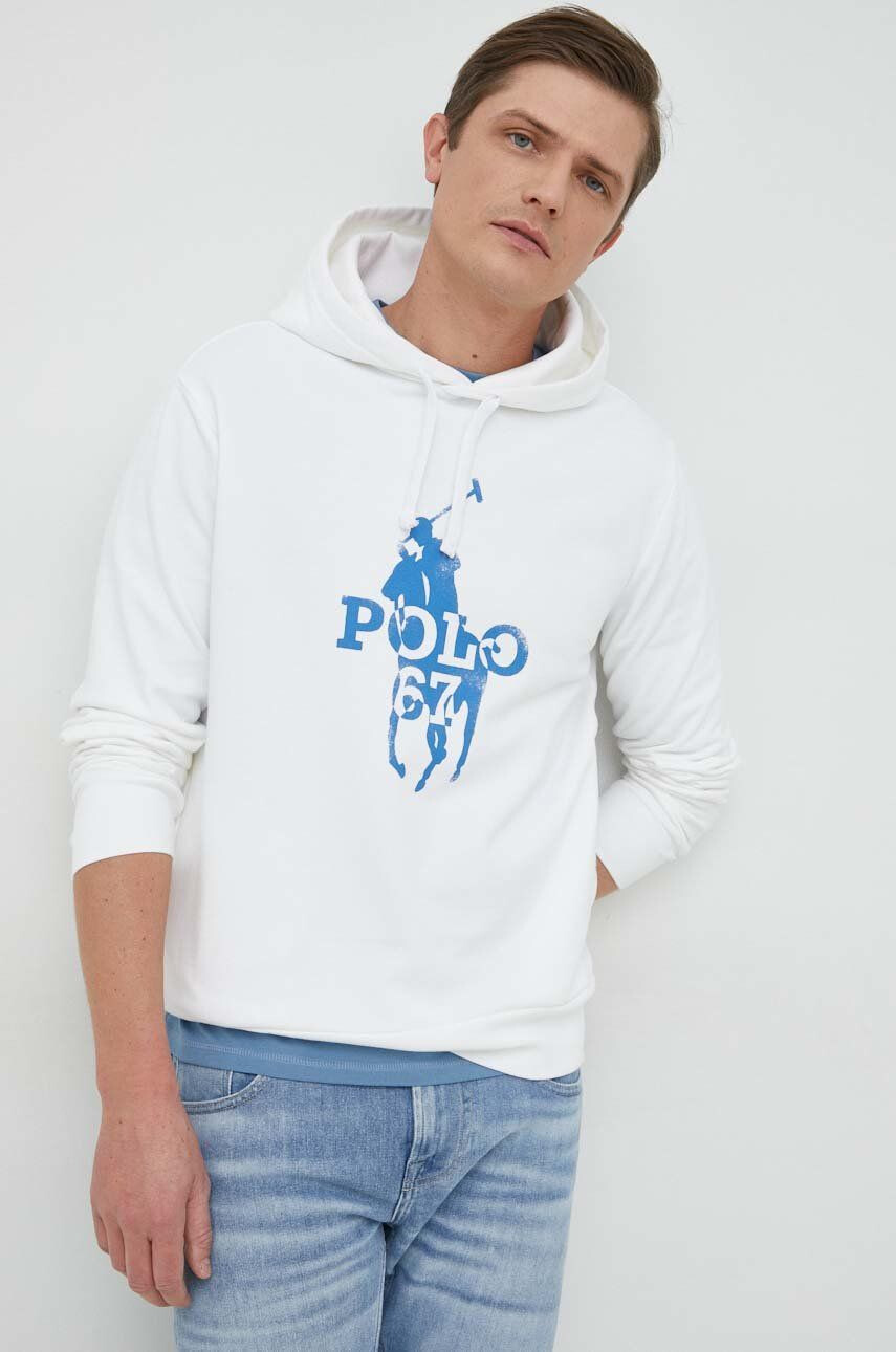 Polo Ralph Lauren Суичър в бяло с качулка с принт - Pepit.bg