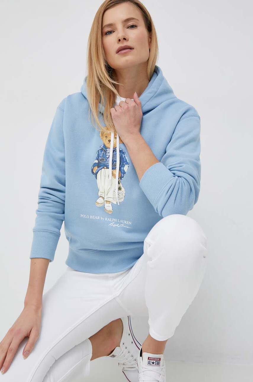 Polo Ralph Lauren Суичър в синьо с качулка с принт - Pepit.bg
