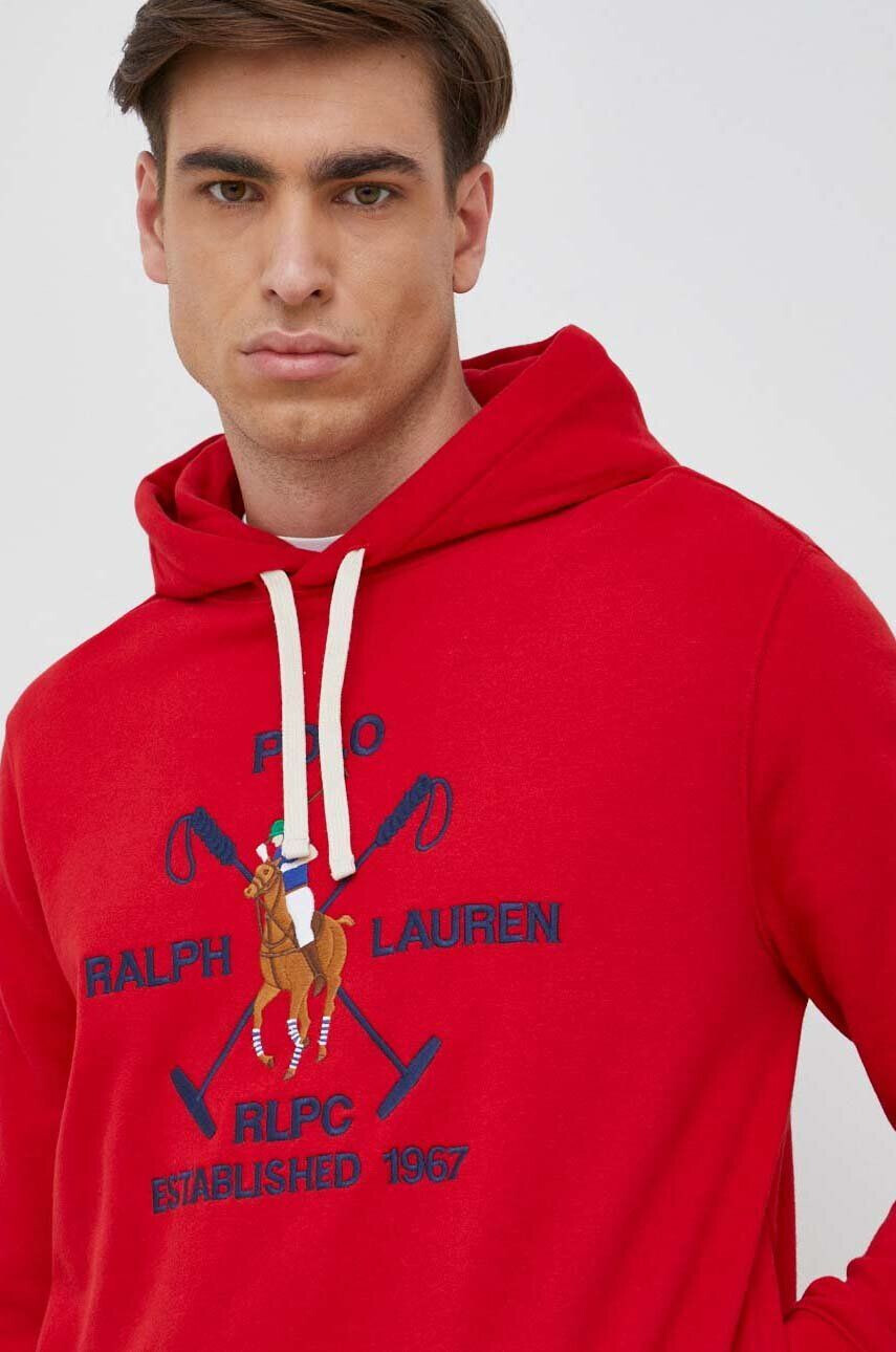 Polo Ralph Lauren Суичър в червено с качулка с апликация - Pepit.bg