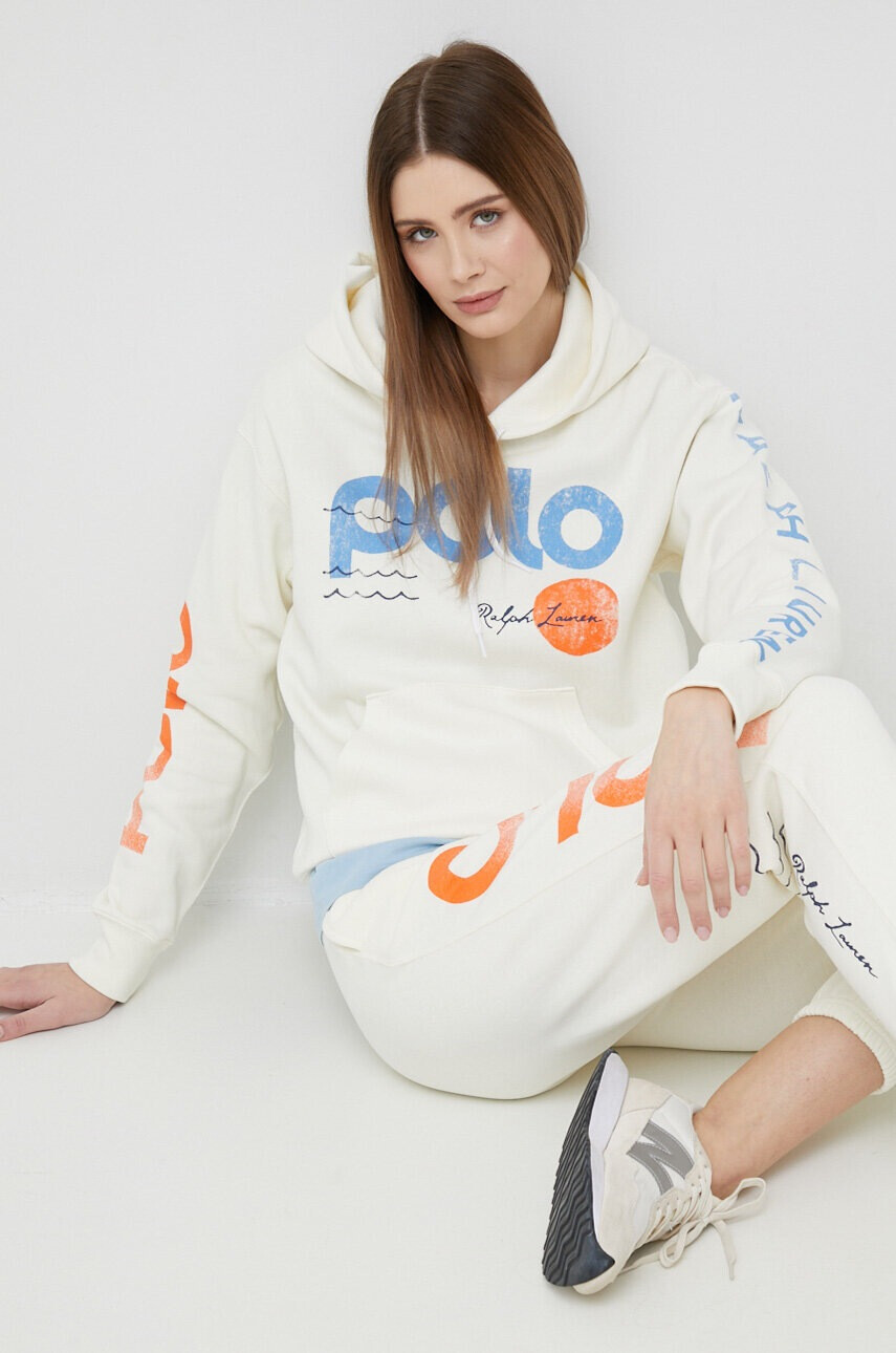 Polo Ralph Lauren Суичър в бежово с качулка с десен - Pepit.bg