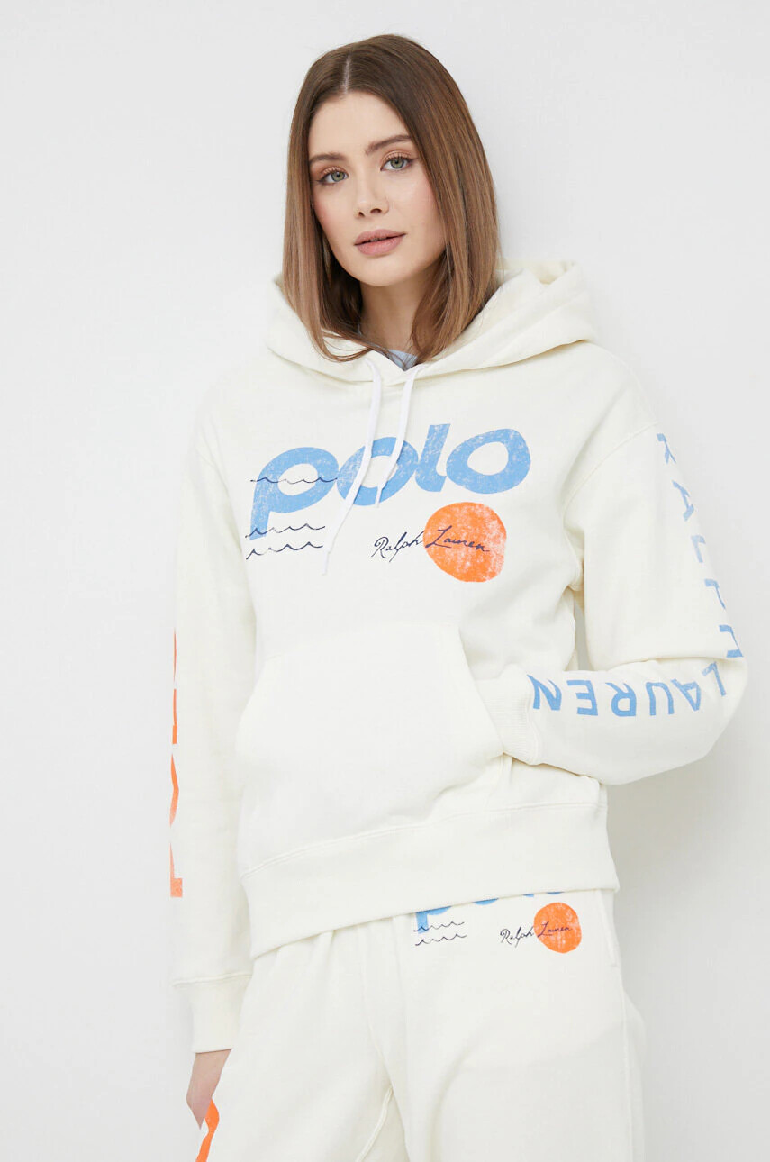 Polo Ralph Lauren Суичър в бежово с качулка с десен - Pepit.bg
