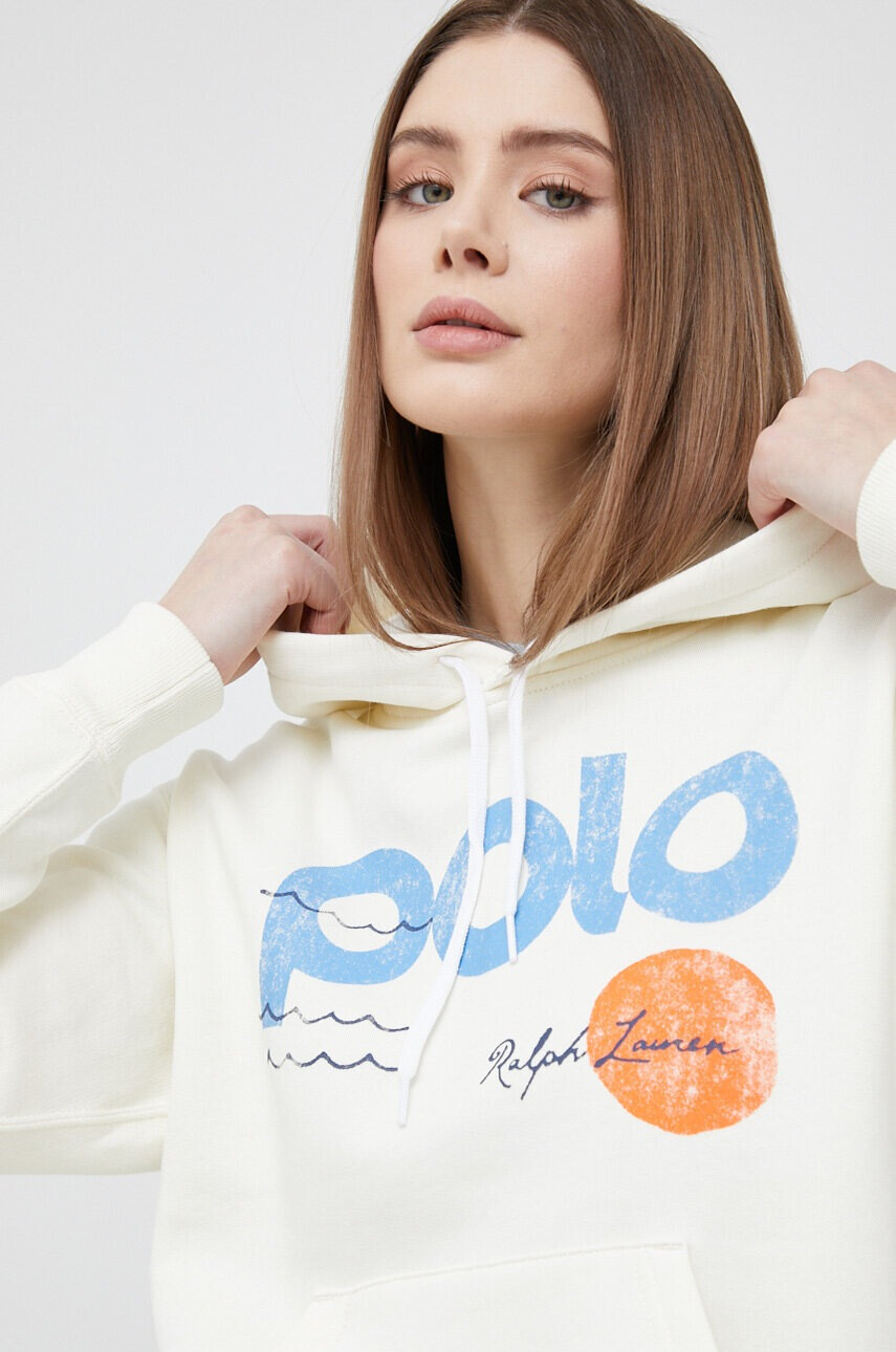 Polo Ralph Lauren Суичър в бежово с качулка с десен - Pepit.bg