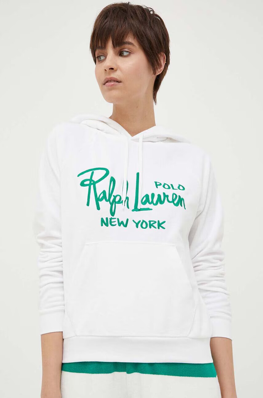 Polo Ralph Lauren Суичър в бяло с качулка с десен - Pepit.bg