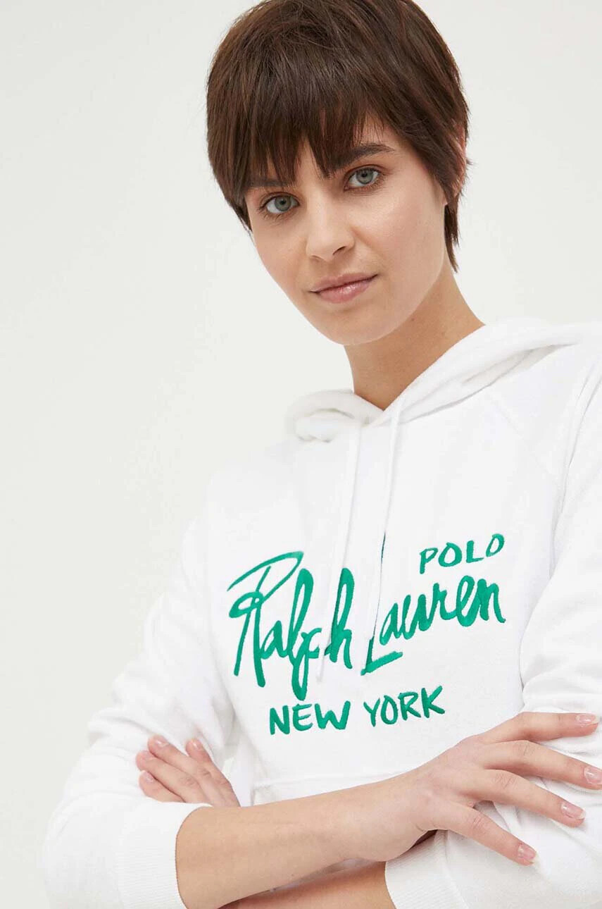 Polo Ralph Lauren Суичър в бяло с качулка с десен - Pepit.bg
