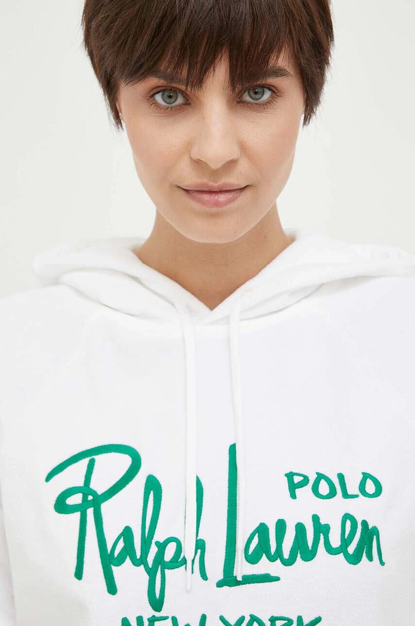 Polo Ralph Lauren Суичър в бяло с качулка с десен - Pepit.bg