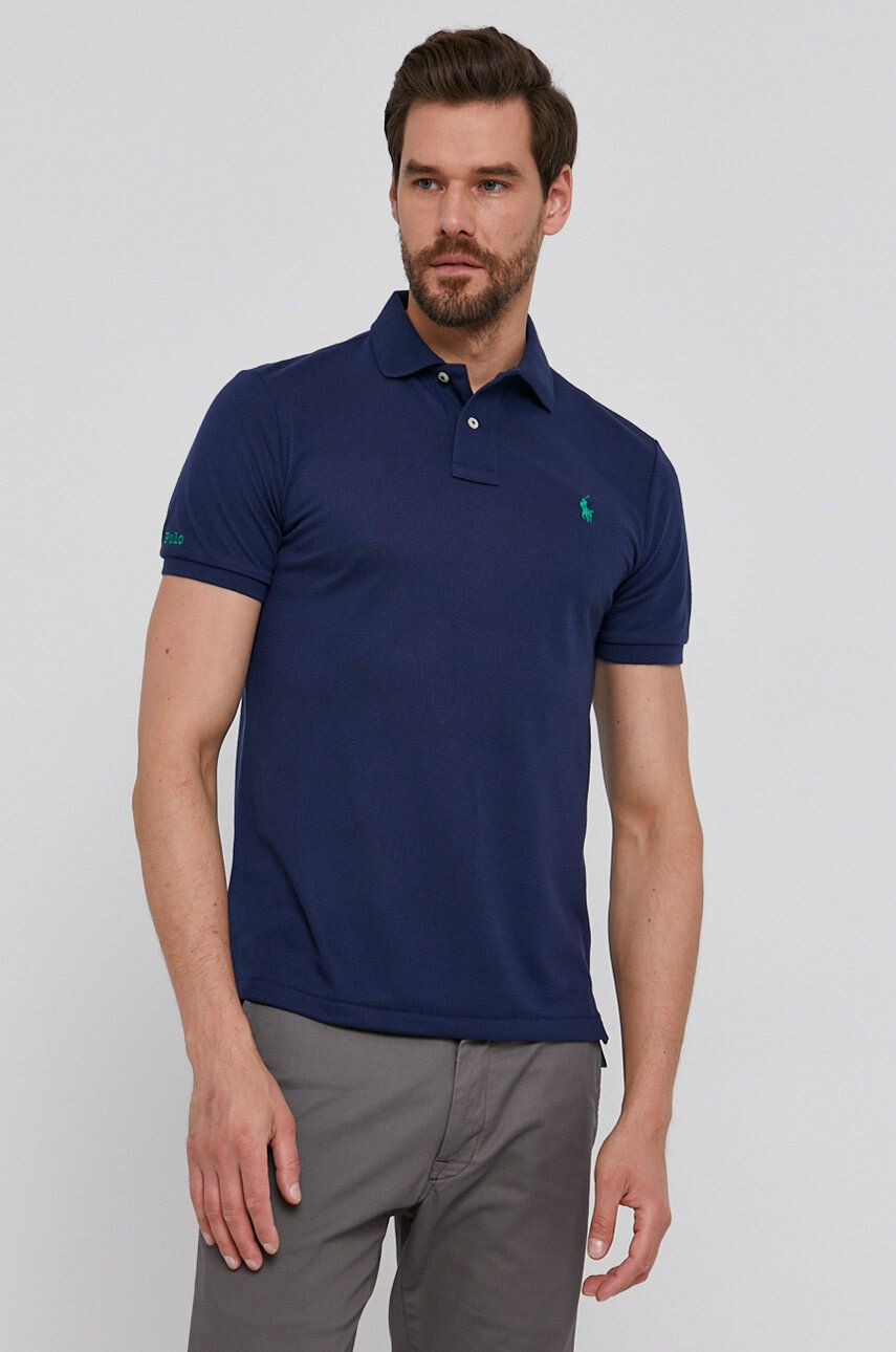 Polo Ralph Lauren Тениска с яка мъжка в тъмносиньо с изчистен дизайн - Pepit.bg