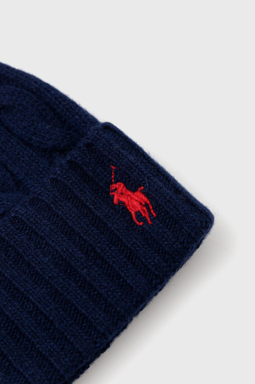 Polo Ralph Lauren Вълнена шапка в тъмносиньо с фина плетка от вълна - Pepit.bg