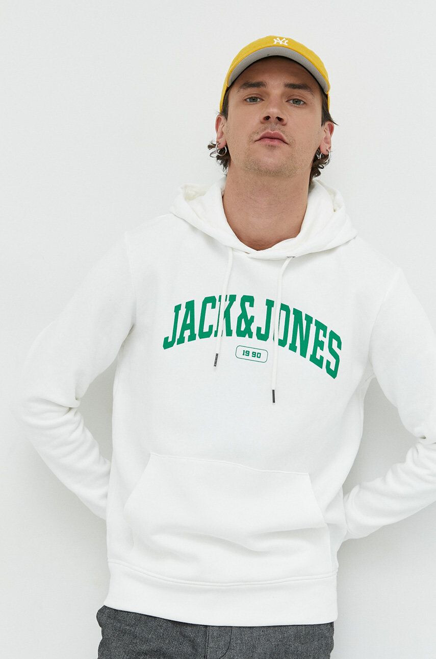 Premium by Jack&Jones Суичър в бяло с качулка с принт - Pepit.bg