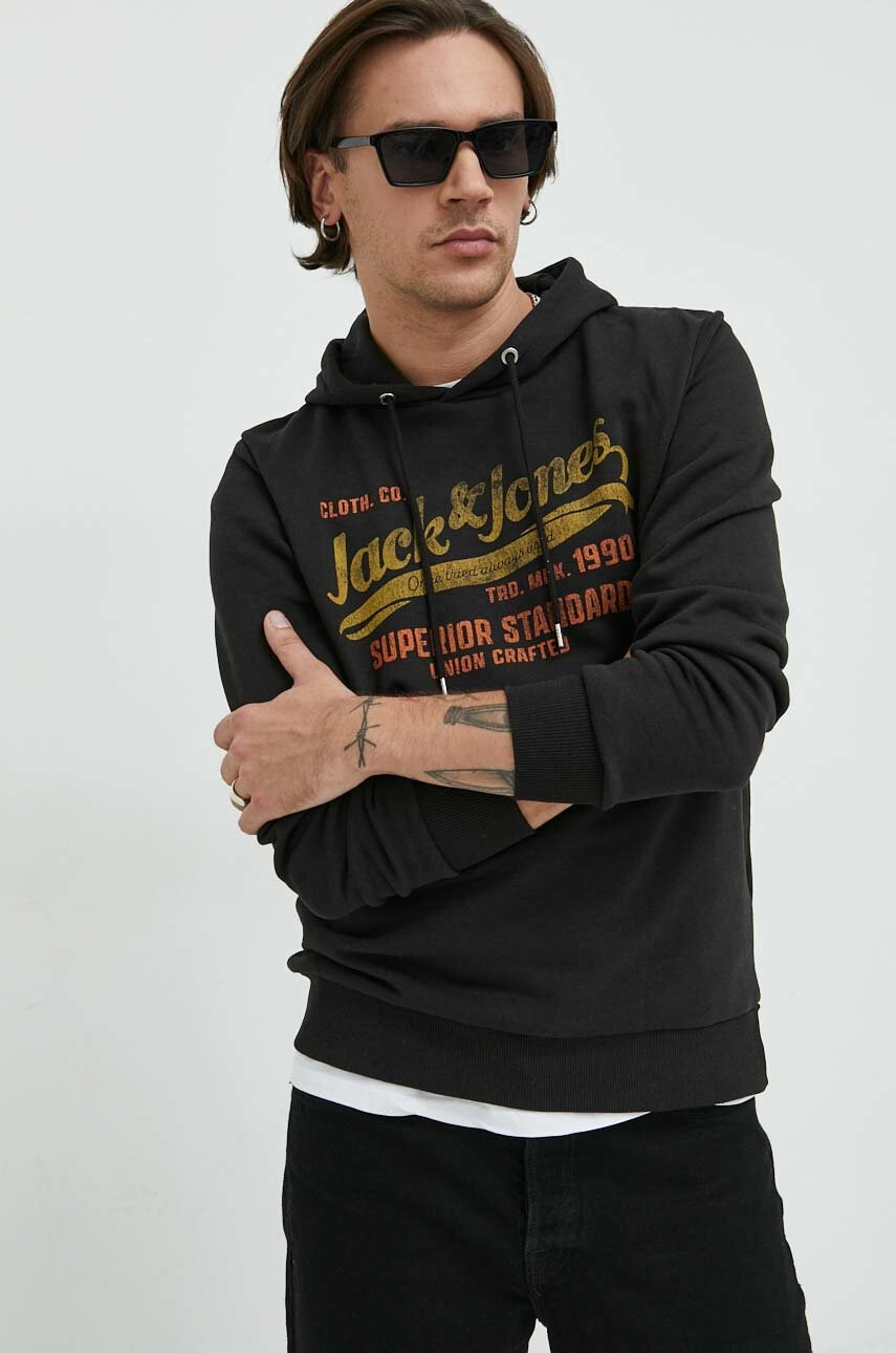 Premium by Jack&Jones Суичър в черно с качулка с принт - Pepit.bg