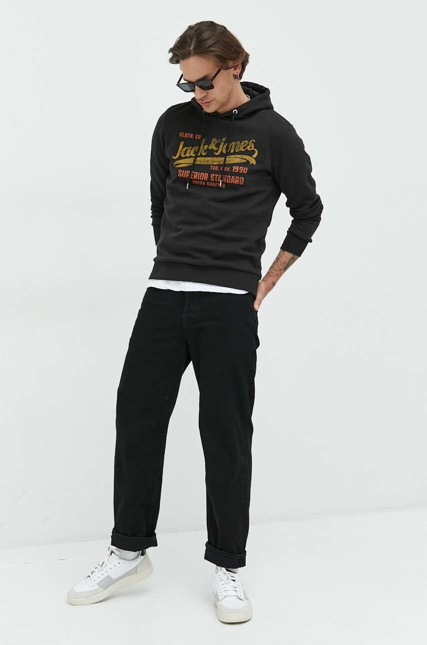 Premium by Jack&Jones Суичър в черно с качулка с принт - Pepit.bg