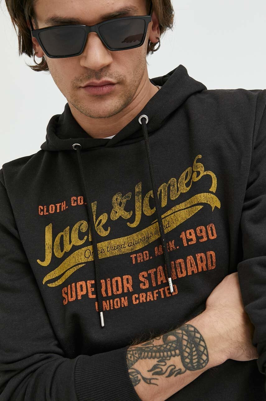 Premium by Jack&Jones Суичър в черно с качулка с принт - Pepit.bg