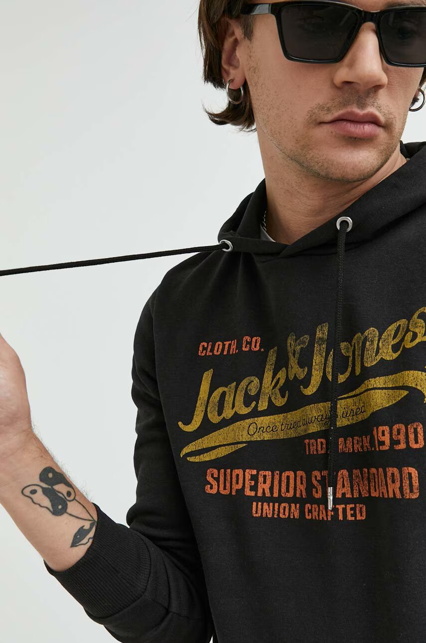 Premium by Jack&Jones Суичър в черно с качулка с принт - Pepit.bg