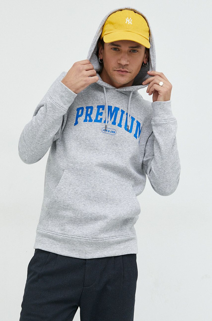 Premium by Jack&Jones Суичър в сиво с качулка с принт - Pepit.bg