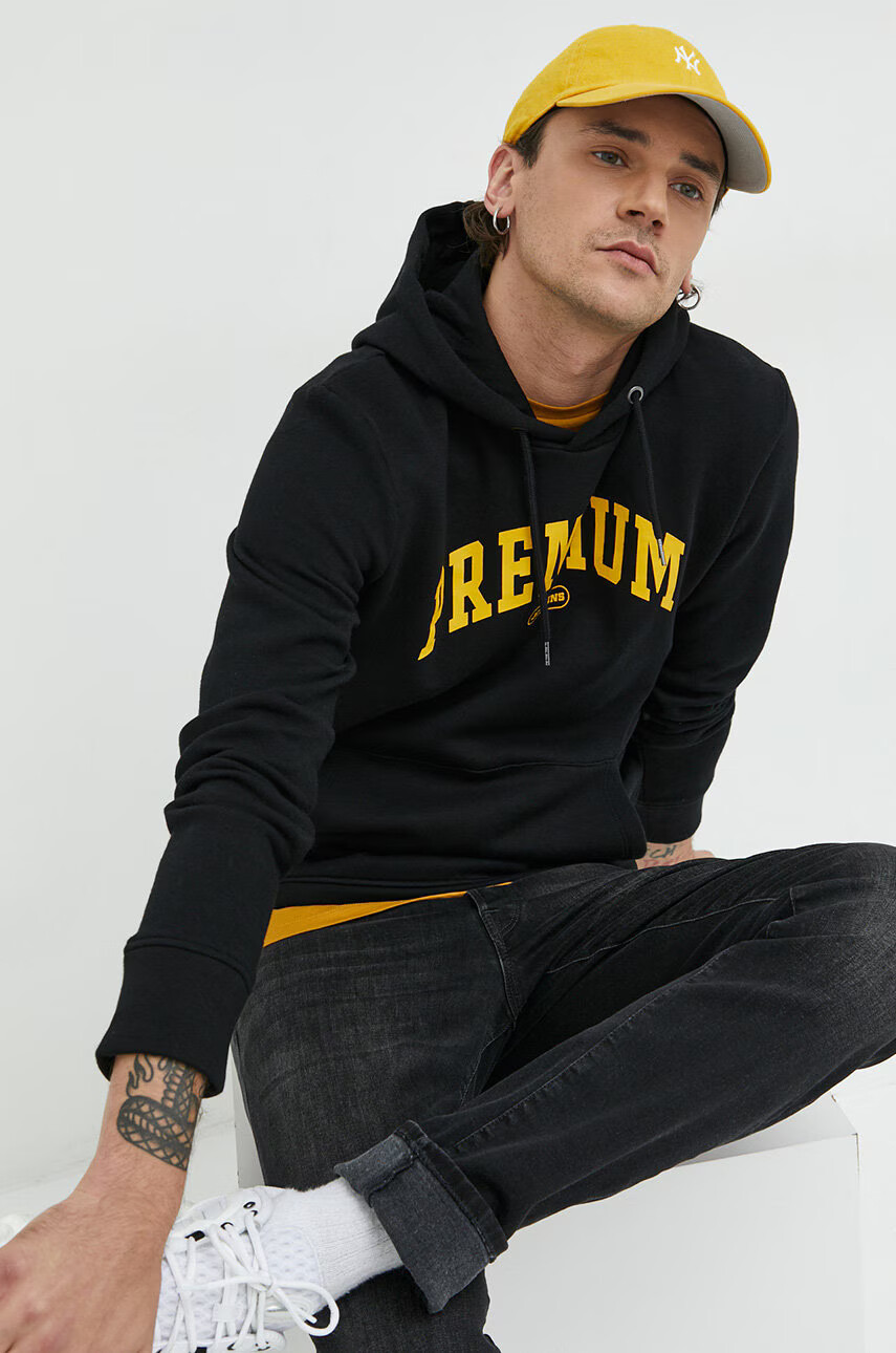 Premium by Jack&Jones Суичър в черно с качулка с принт - Pepit.bg