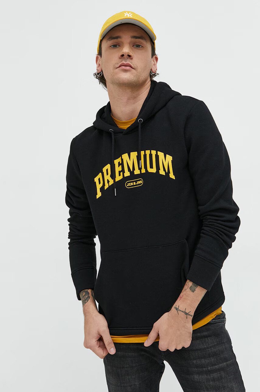 Premium by Jack&Jones Суичър в черно с качулка с принт - Pepit.bg