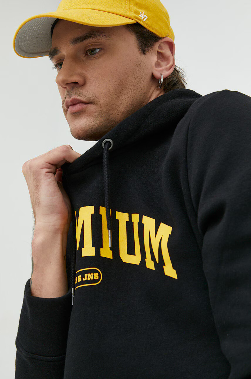 Premium by Jack&Jones Суичър в черно с качулка с принт - Pepit.bg