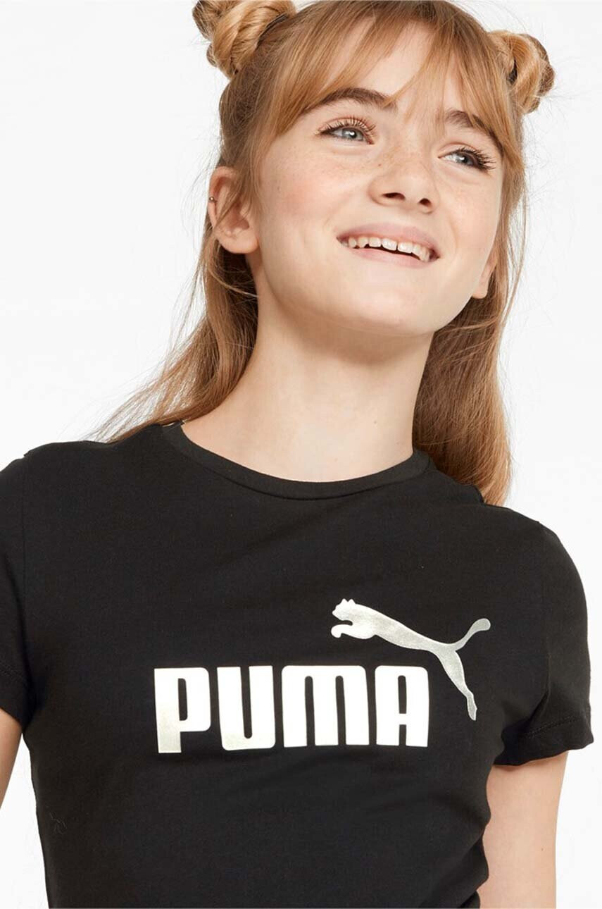 Puma Детска памучна тениска в черно с принт - Pepit.bg