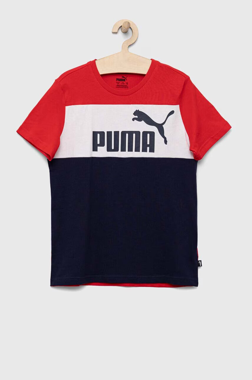 Puma Детска памучна тениска в тъмносиньо с принт - Pepit.bg