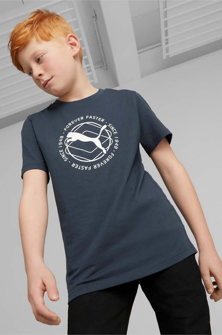 Puma Детска памучна тениска ACTIVE SPORTS Graphic Tee B в синьо с принт - Pepit.bg