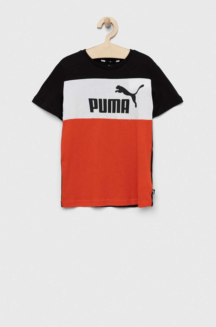 Puma Детска памучна тениска ESS Block Tee B в оранжево с десен - Pepit.bg