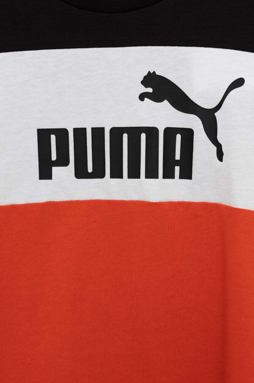 Puma Детска памучна тениска ESS Block Tee B в оранжево с десен - Pepit.bg