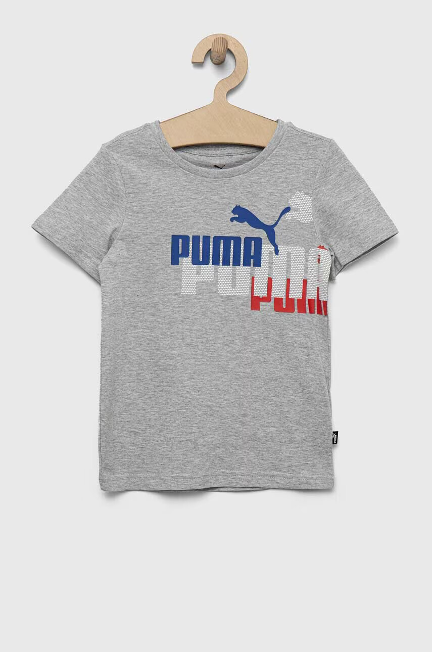 Puma Детска памучна тениска ESS+ LOGO POWER Tee B в сиво с принт - Pepit.bg