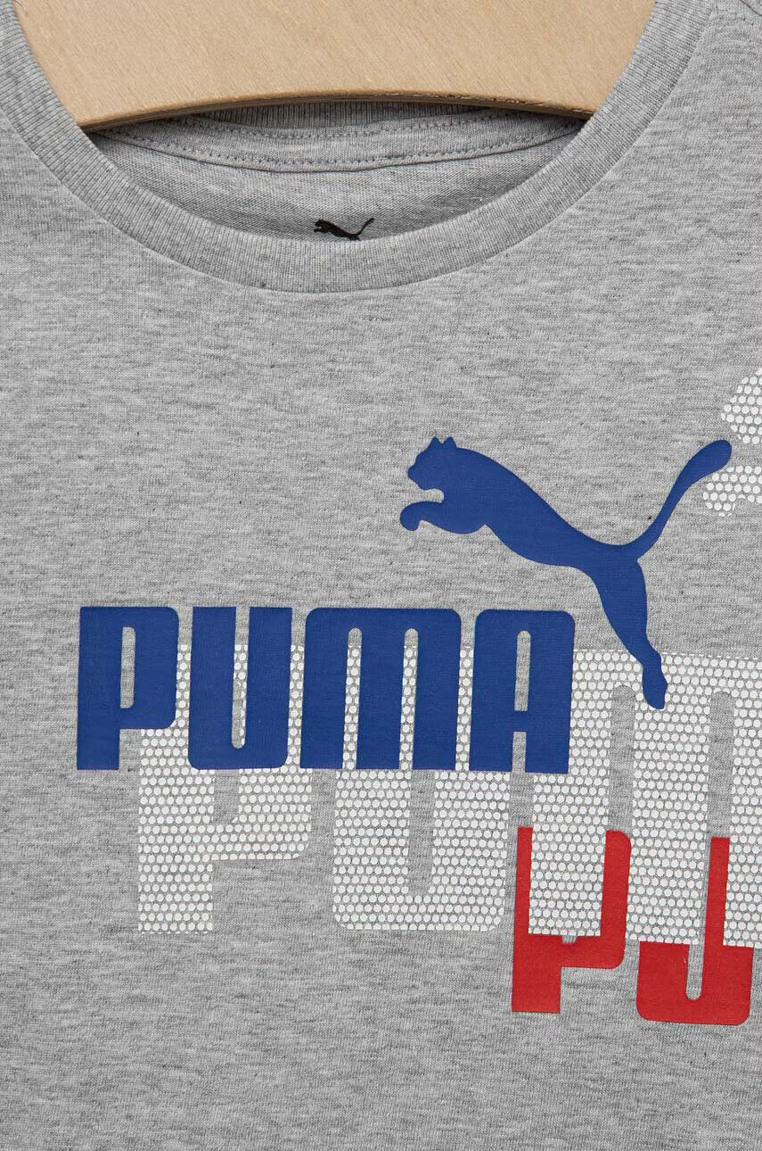 Puma Детска памучна тениска ESS+ LOGO POWER Tee B в сиво с принт - Pepit.bg