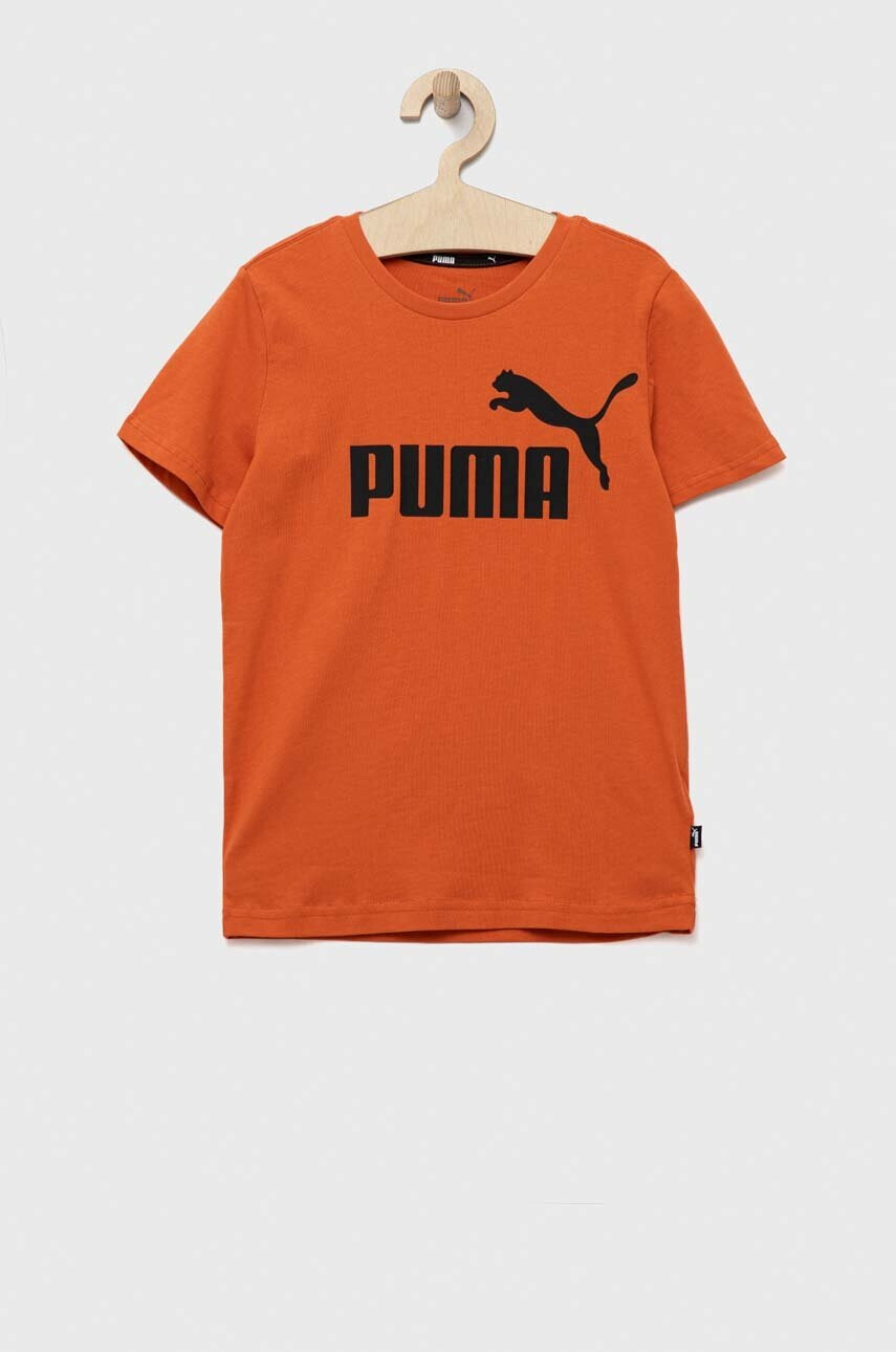 Puma Детска памучна тениска ESS Logo Tee B в оранжево с принт - Pepit.bg