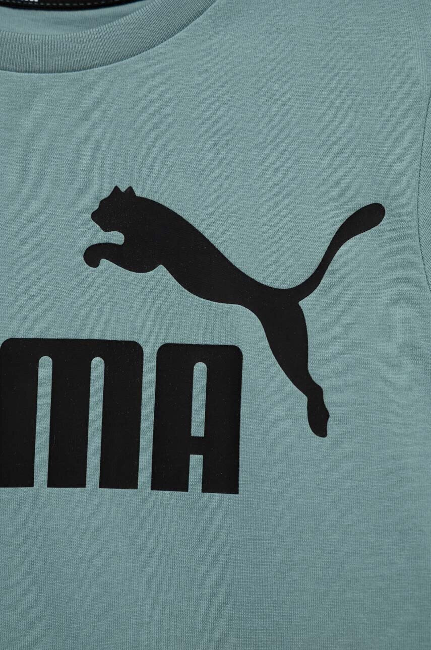 Puma Детска памучна тениска ESS Logo Tee B в зелено с принт - Pepit.bg