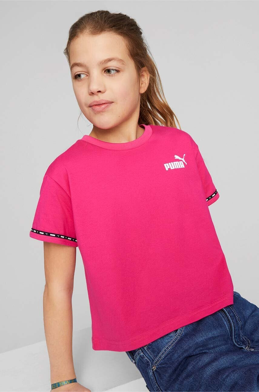 Puma Детска памучна тениска POWER Tape Tee G в розово - Pepit.bg