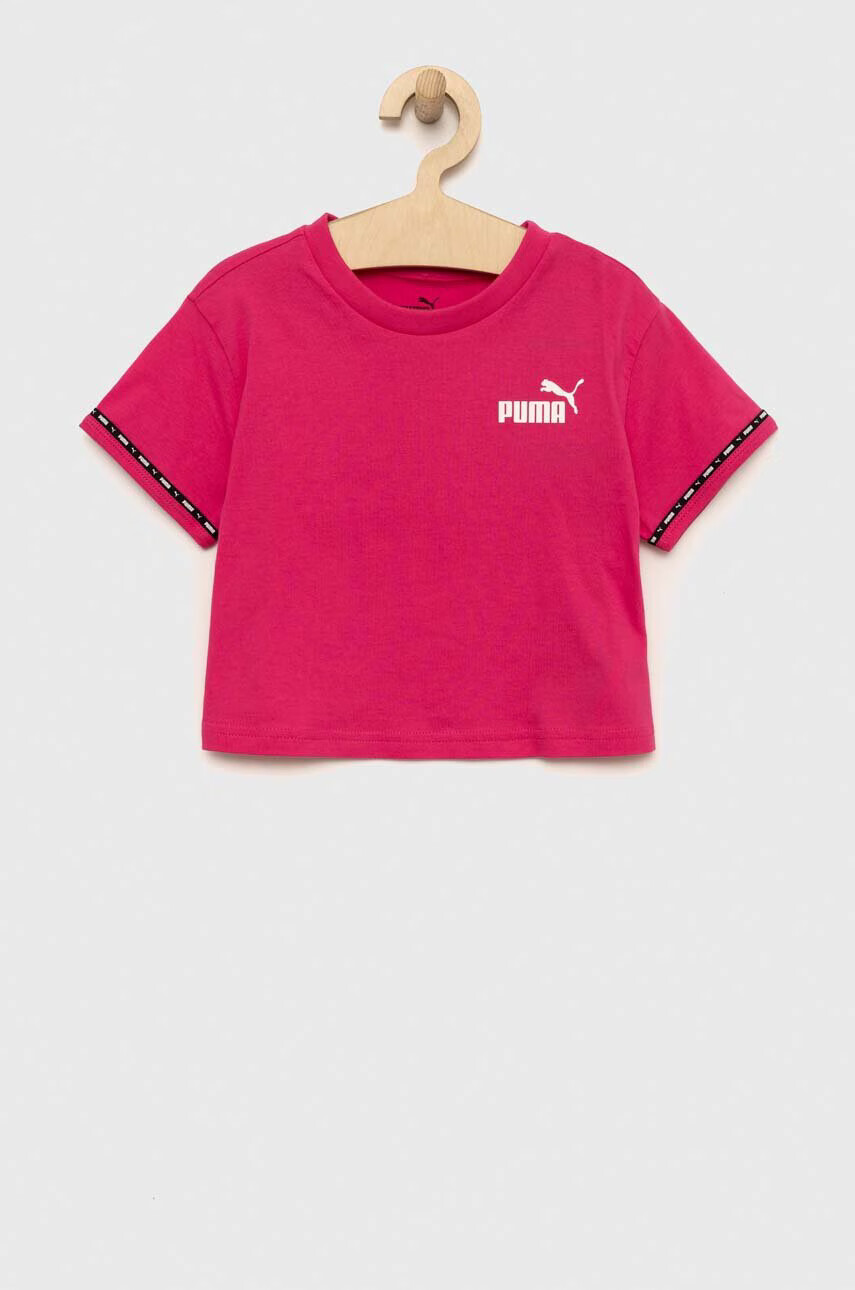 Puma Детска памучна тениска POWER Tape Tee G в розово - Pepit.bg