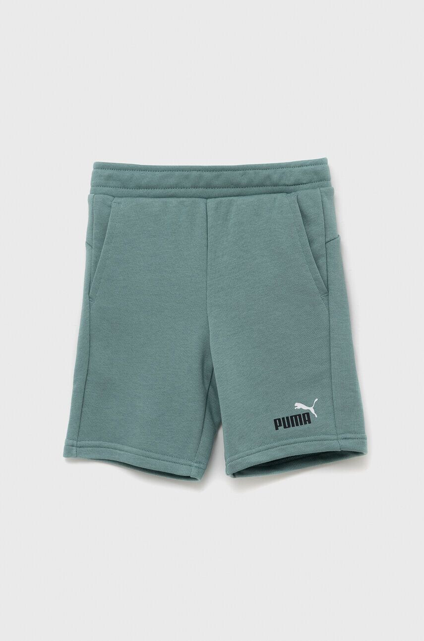 Puma Детски къси панталони ESS+ 2 Col Shorts TR B в тюркоазено с регулируема талия - Pepit.bg