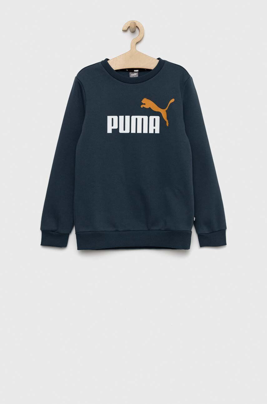 Puma Детски суичър ESS+ 2 Col Big Logo Crew FL B в синьо с десен - Pepit.bg