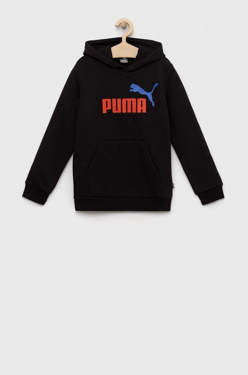 Puma Детски суичър ESS+ 2 Col Big Logo Hoodie FL B в черно с качулка с принт - Pepit.bg