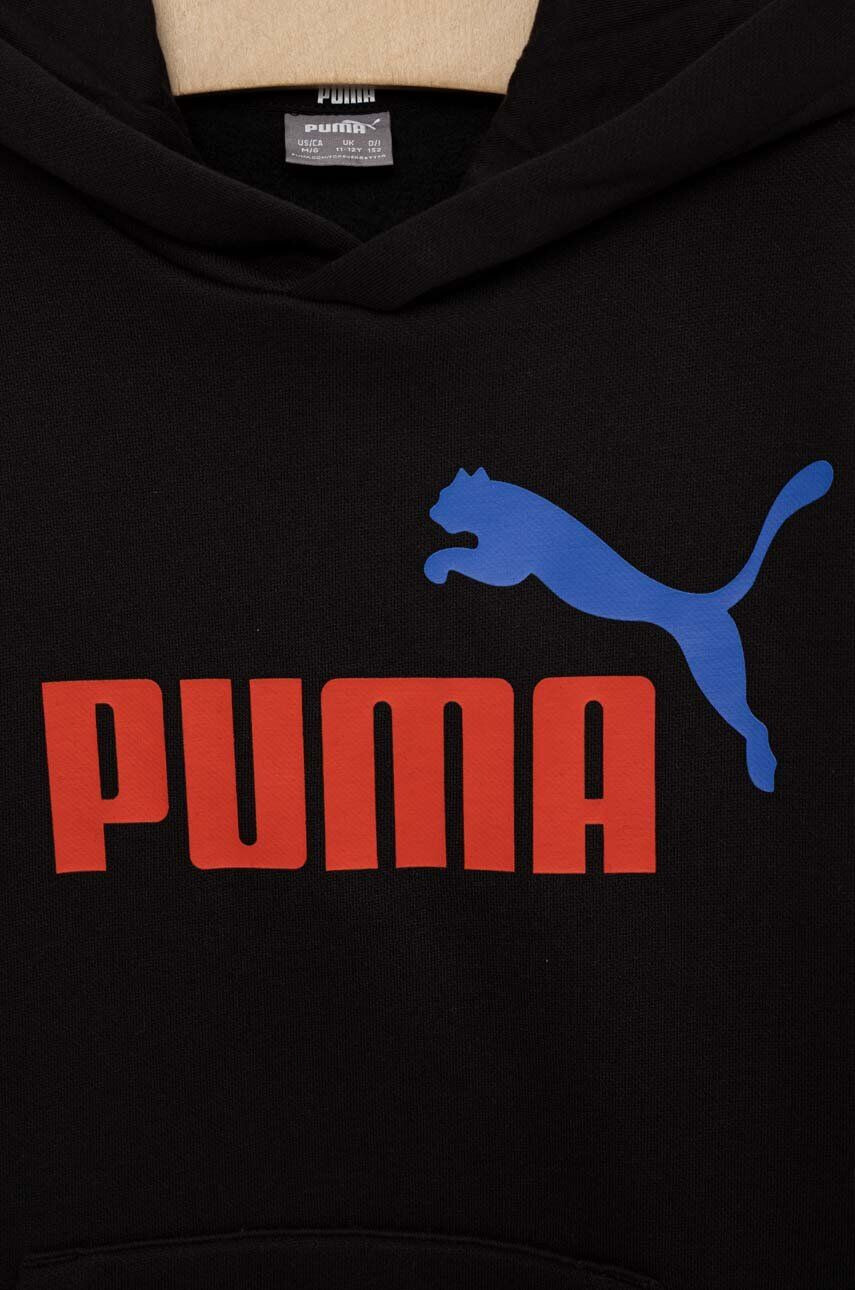 Puma Детски суичър ESS+ 2 Col Big Logo Hoodie FL B в черно с качулка с принт - Pepit.bg