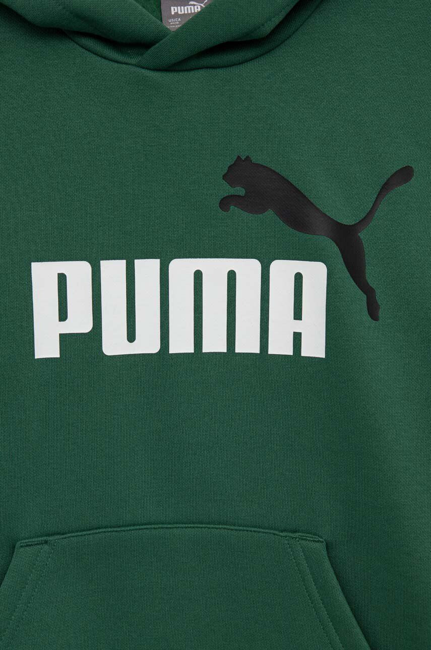 Puma Детски суичър ESS+ 2 Col Big Logo Hoodie FL B в зелено с качулка с десен - Pepit.bg