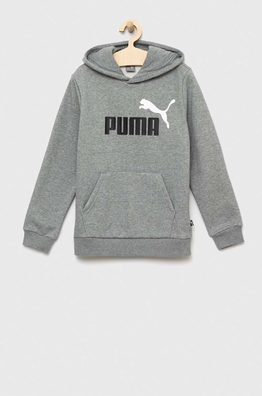 Puma Детски суичър ESS+ 2 Col Big Logo Hoodie FL B в сиво с качулка с принт - Pepit.bg