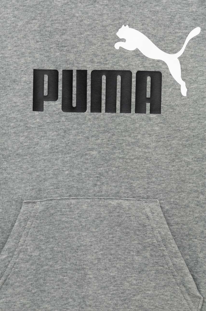 Puma Детски суичър ESS+ 2 Col Big Logo Hoodie FL B в сиво с качулка с принт - Pepit.bg