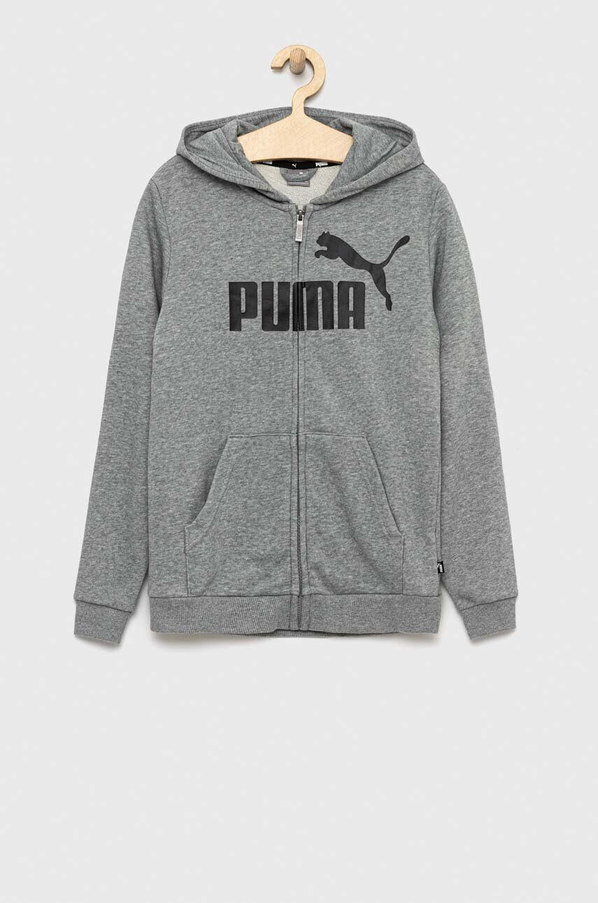 Puma Детски суичър ESS Big Logo FZ Hoodie TR B в сиво с качулка с десен - Pepit.bg