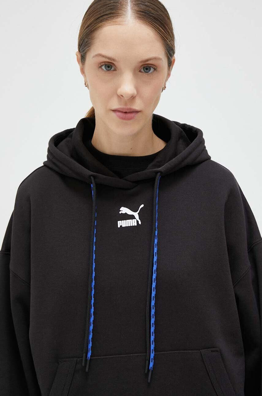 Puma Памучен суичър в черно с качулка с принт - Pepit.bg