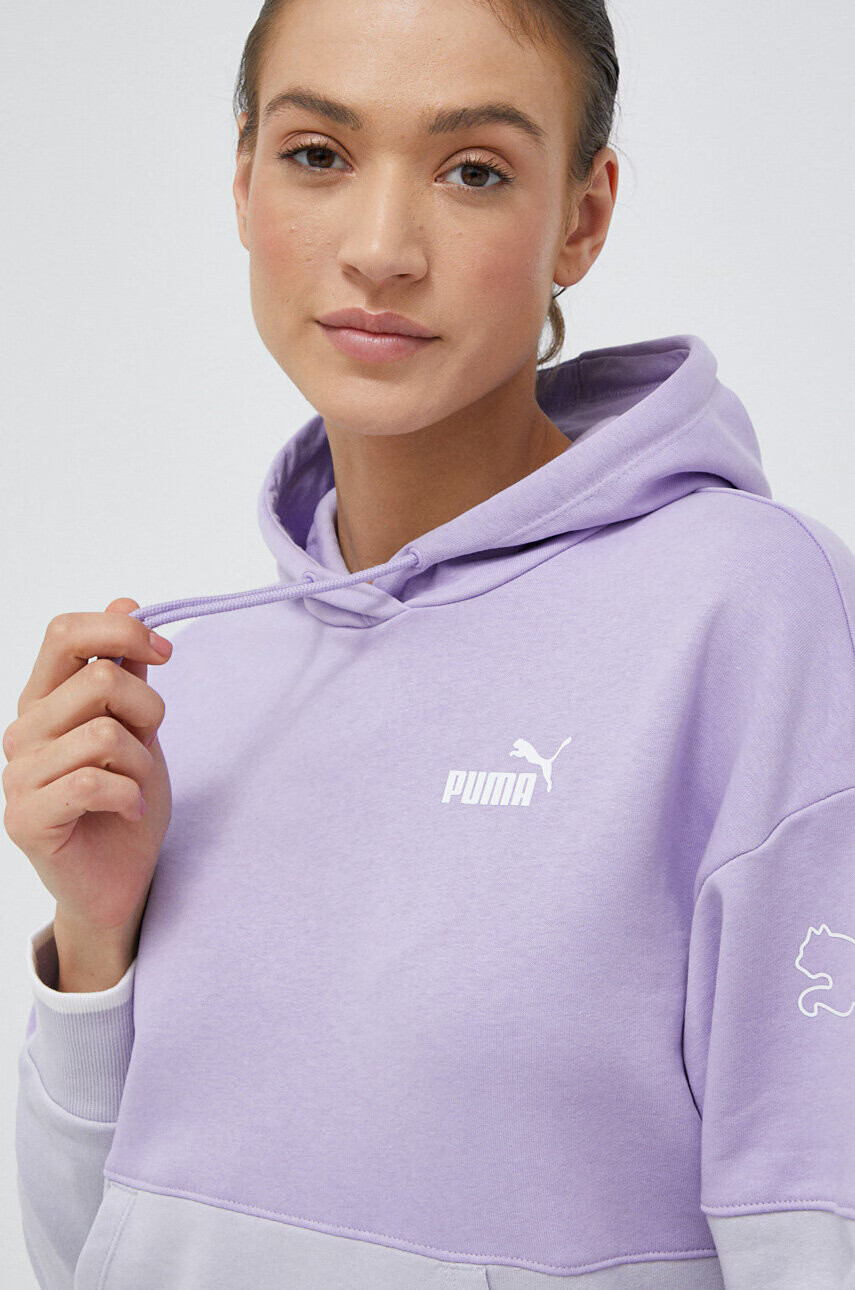 Puma Памучен суичър в лилаво с качулка с десен - Pepit.bg