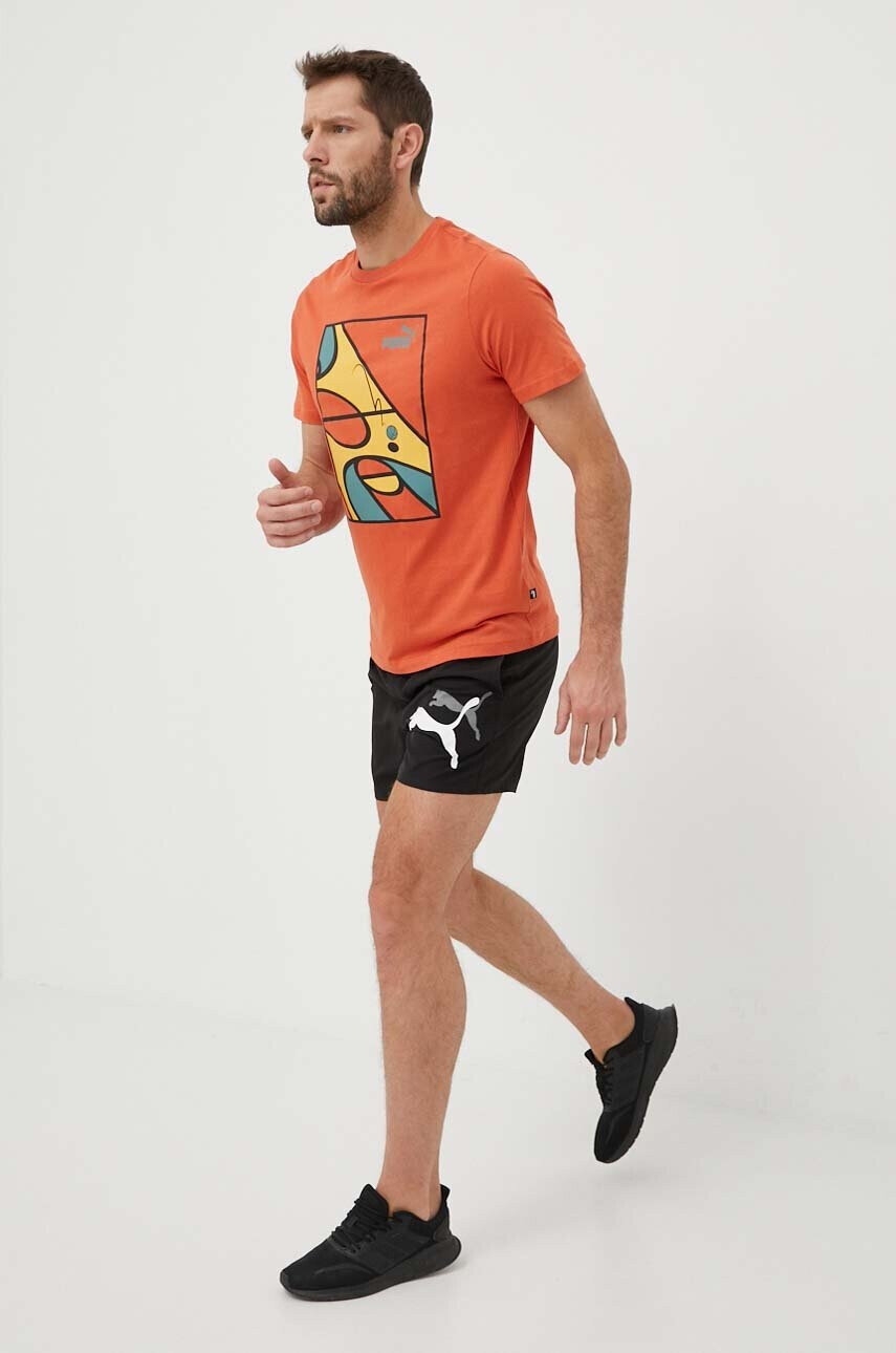 Puma Памучна тениска в оранжево с принт - Pepit.bg
