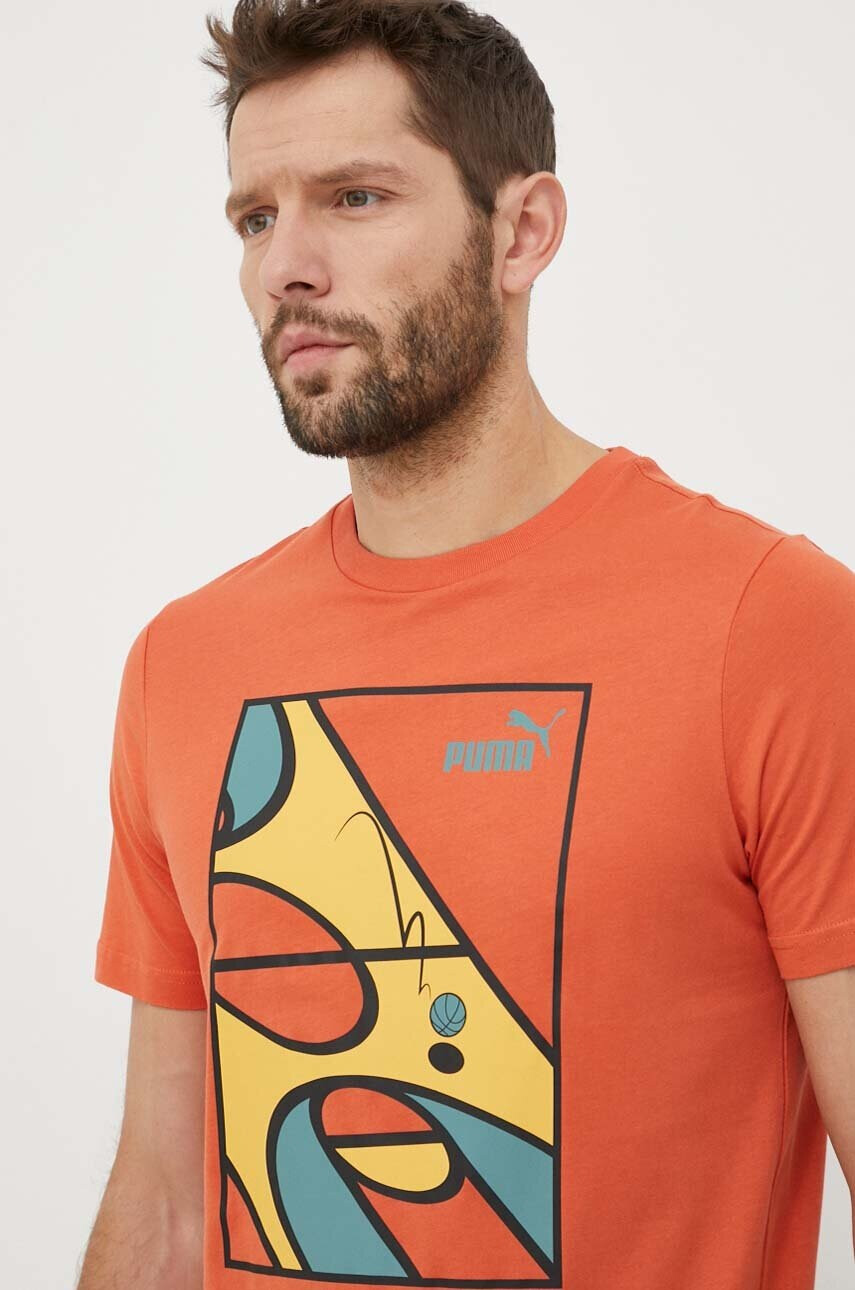 Puma Памучна тениска в оранжево с принт - Pepit.bg