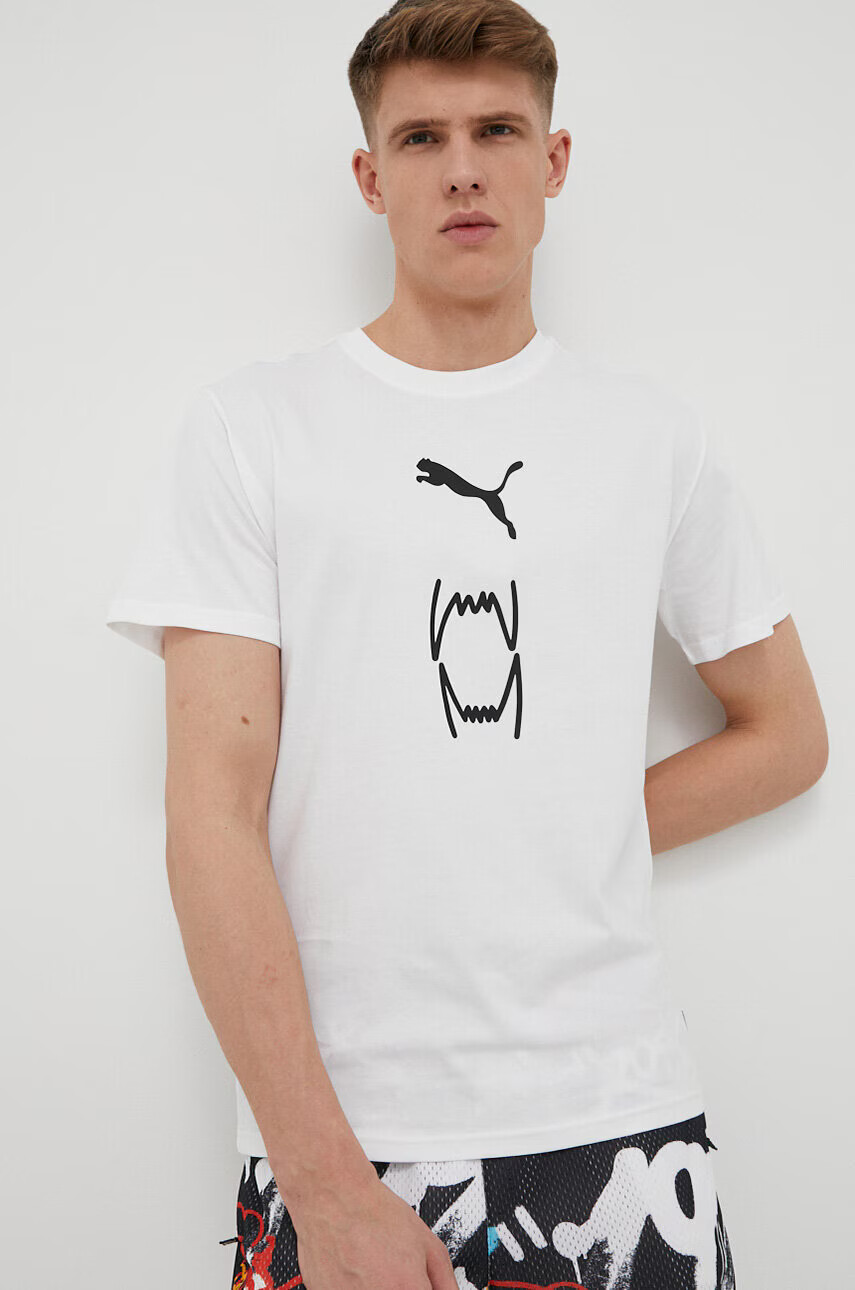 Puma Памучна тениска в бяло с принт - Pepit.bg