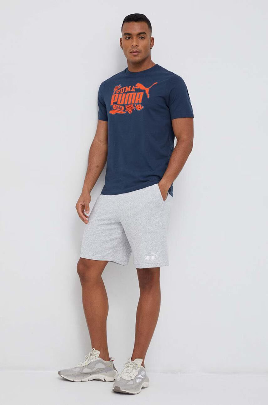 Puma Памучна тениска в тъмносиньо с принт - Pepit.bg