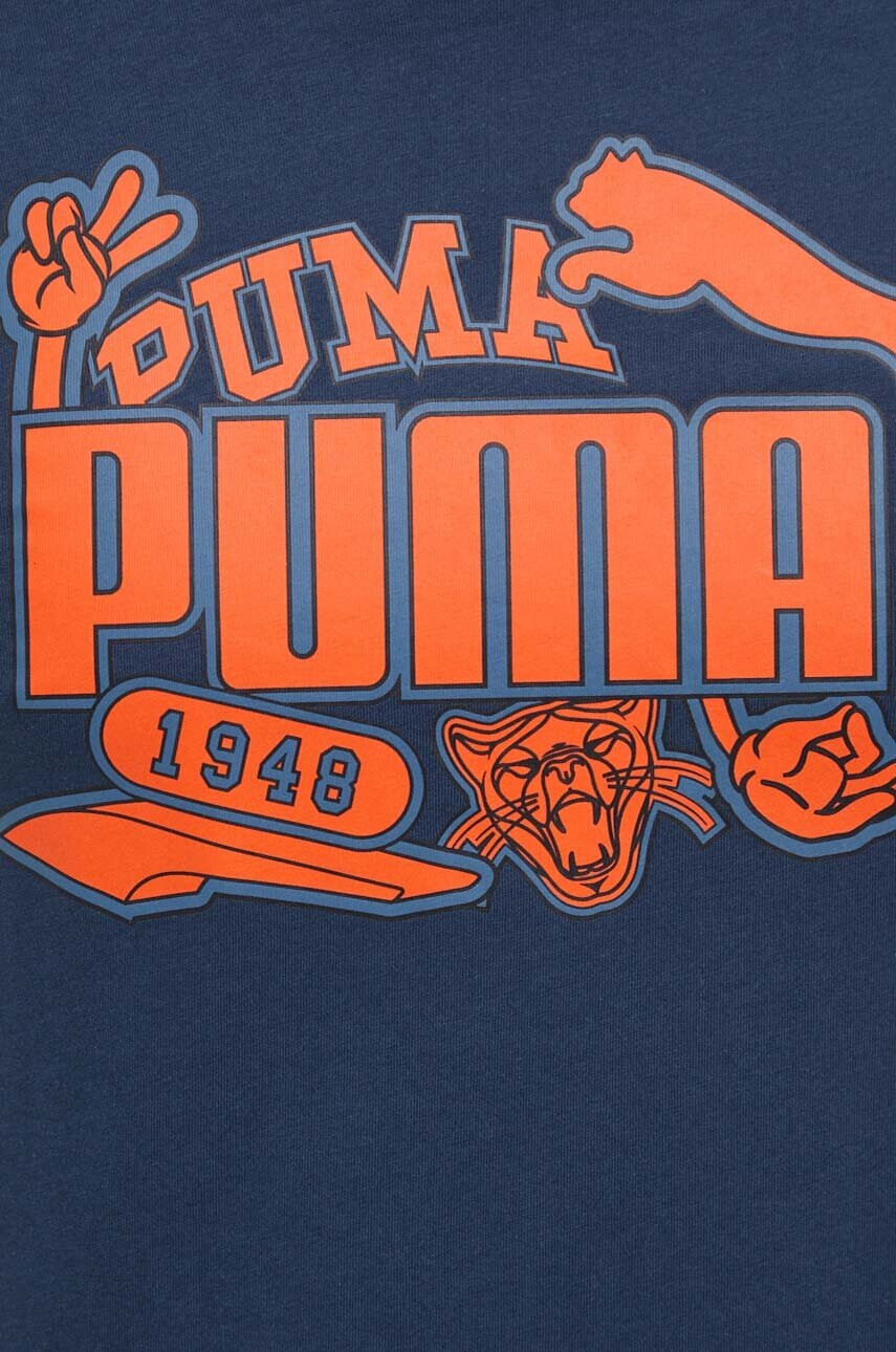Puma Памучна тениска в тъмносиньо с принт - Pepit.bg