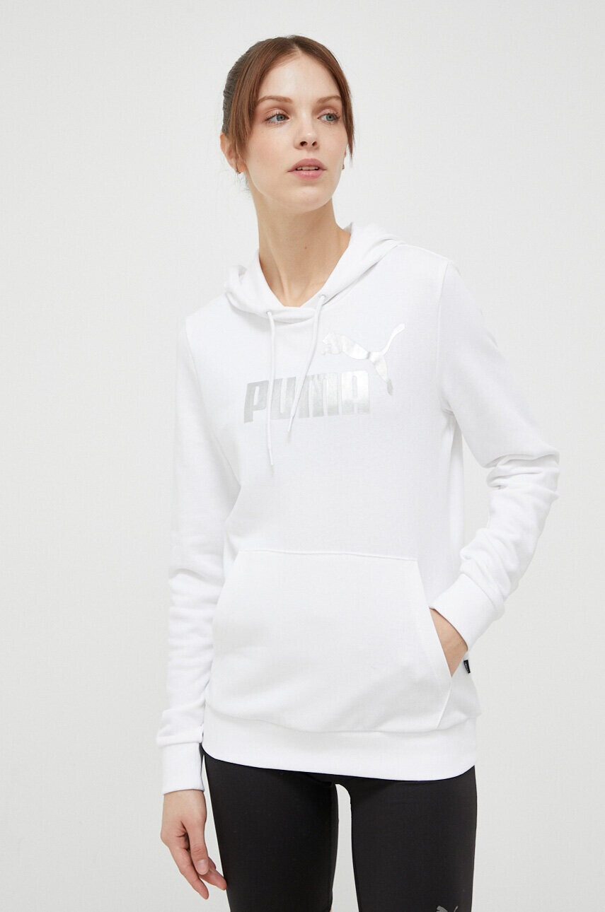Puma Спортен суичър в бяло с качулка с принт - Pepit.bg