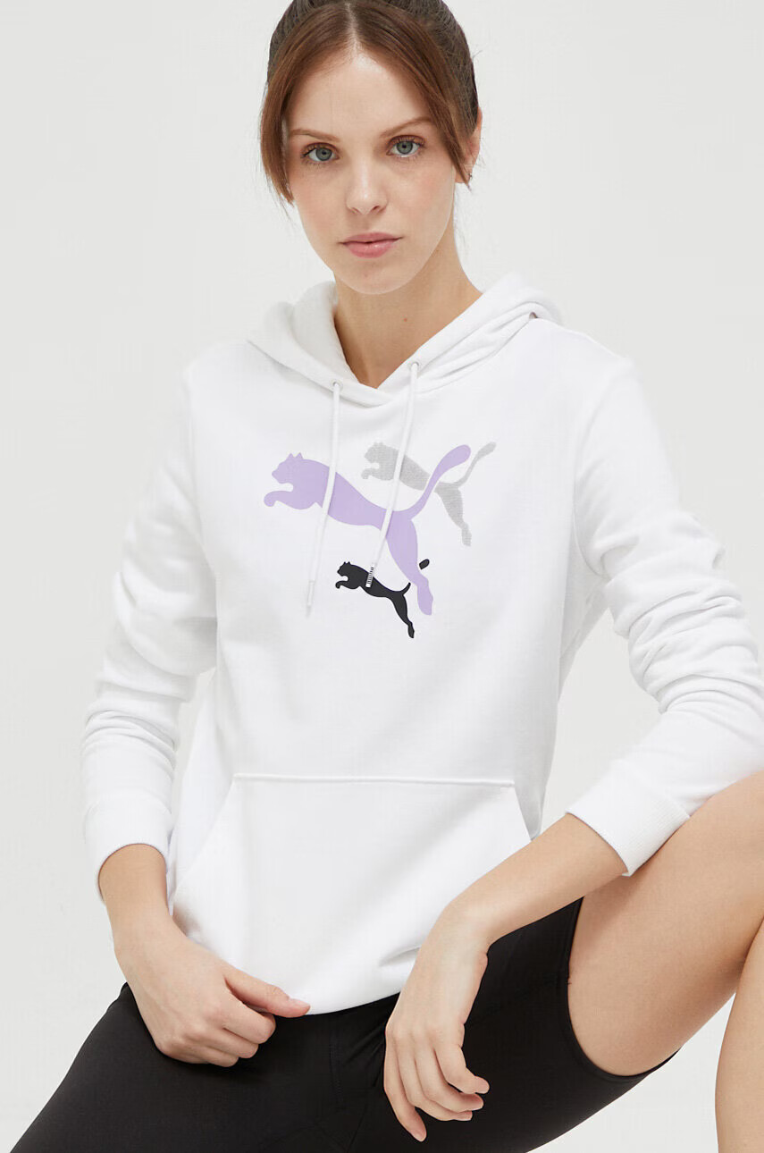 Puma Спортен суичър в бяло с качулка с принт - Pepit.bg