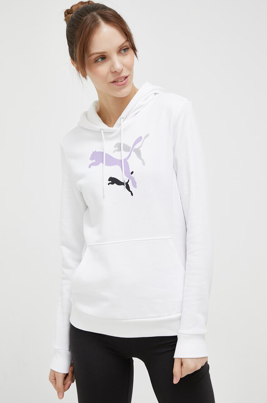 Puma Спортен суичър в бяло с качулка с принт - Pepit.bg