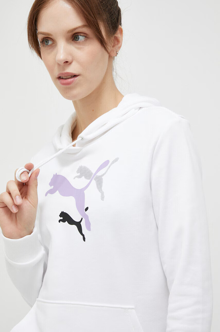 Puma Спортен суичър в бяло с качулка с принт - Pepit.bg